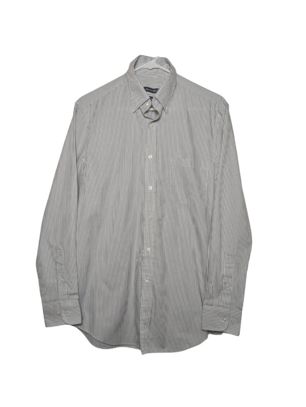 Van Heusen Men’s Gray and White Pinstripe Button Down Shirt 15 32/33 Regular Fit